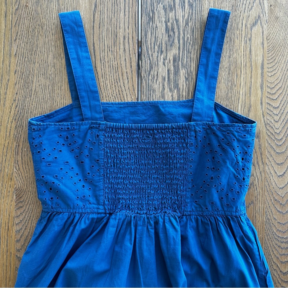 Uniglo Cotton Sun Midi Dress Eyelet Smocked Pockets Blue Size XS Women's - Picture 6 of 16